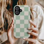 Sage Green Retro Check iPhone 16 Case<br><div class="desc">Trendy boho chequerboard print phone case in cream and sage green colours. Use the design tools to add your own monogram,  name or other text,  or change the background colour to create a unique one of a kind device cover.</div>