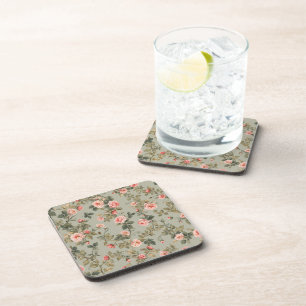 Sage Green Retro Maximalist Floral Coaster