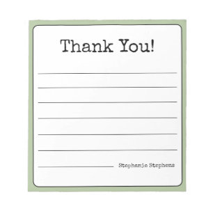 Sage Green Retro Thank You Your Name Lined Notepad