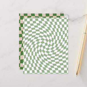 Sage Green Retro Warped Checks Chequered