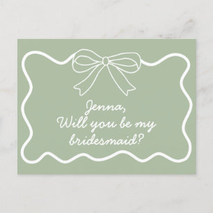 Sage Green Retro Wavy Bridesmaid Proposal Postcard