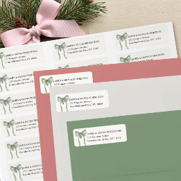 Sage Green Ribbon Bow Holly Christmas Address Return Address Label