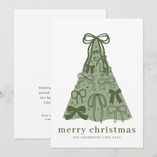 Sage Green Ribbon Bow Merry Christmas Holiday Card