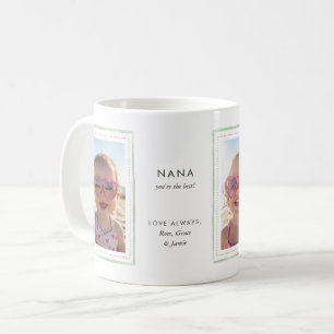 Sage Green Ribbon Frame Editable Nana 3 Photo Coffee Mug