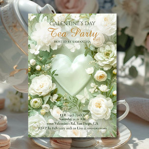Sage Green Rococo Floral Heart Galentine Elegance Invitation