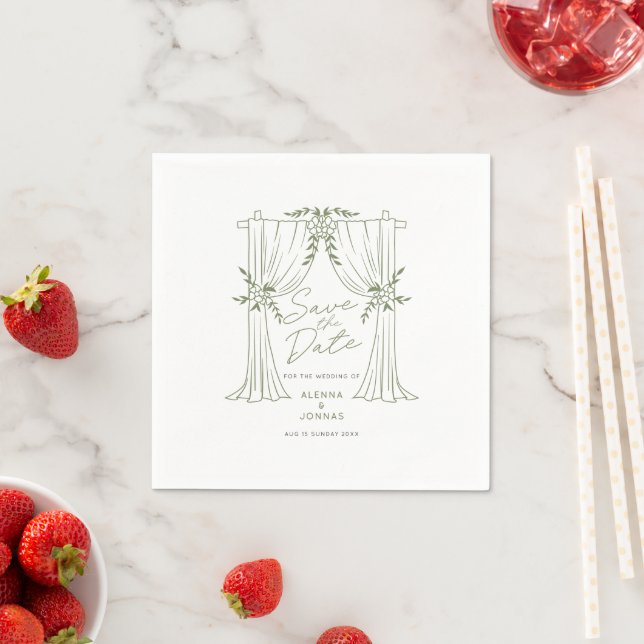 Sage Green Romance Save the Date Napkin (Insitu)