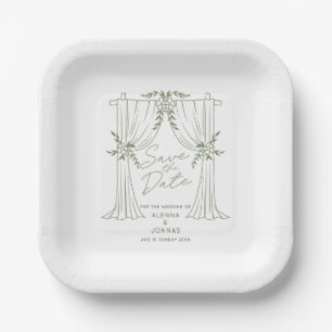 Sage Green Romance Save the Date Paper Plate