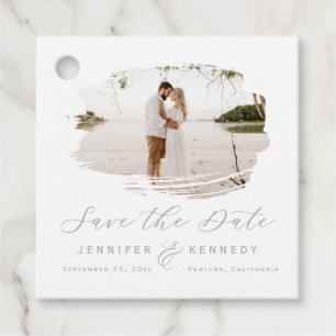 Sage Green Romantic Brushed Frame Save the Date Favour Tags