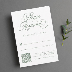 Sage Green Romantic Calligraphy Wedding QR Code RSVP Card