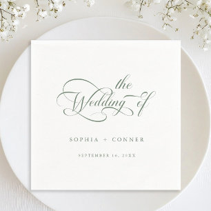 Sage Green Romantic Classy Calligraphy Wedding  Napkin