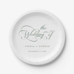 Sage Green Romantic Classy Calligraphy Wedding  Paper Plate
