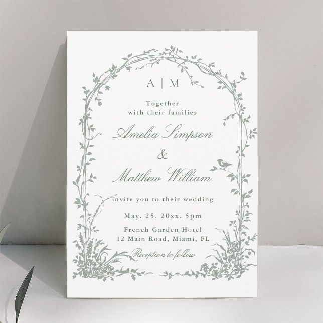 Sage Green Romantic Floral Arch Garden Wedding Invitation (Creator Uploaded)