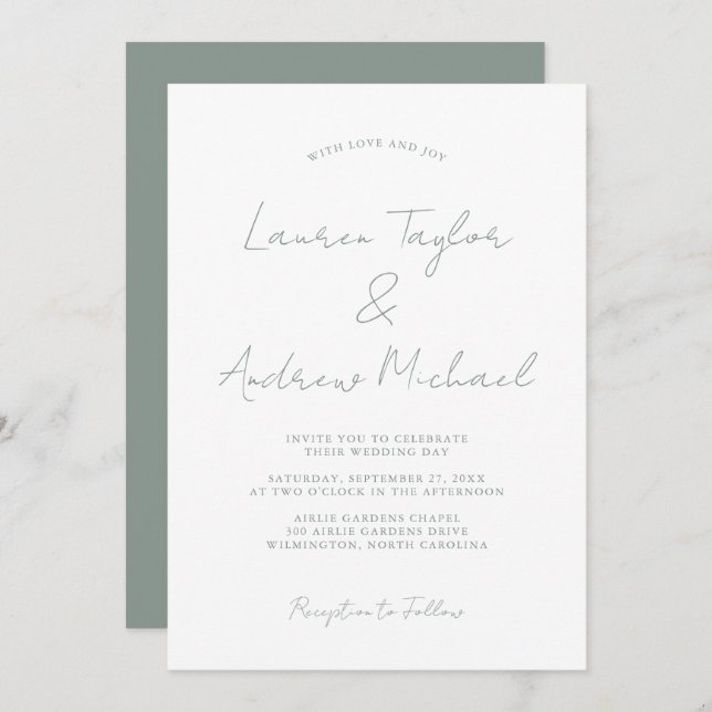 Sage Green Romantic Modern Wedding Invitation (Front/Back)