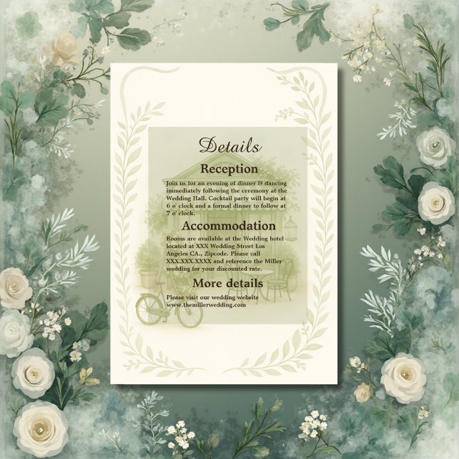 sage green romantic wedding outdoor café enclosure card (Creator Uploaded)
