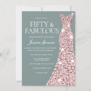 Sage Green Rose Gold Dress Fabulous 50th Birthday Invitation