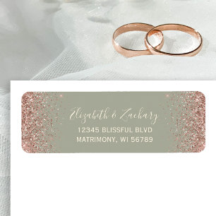 Sage Green Rose Gold Wedding Return Address Label