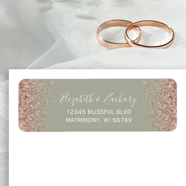 Sage Green Rose Gold Wedding Return Address Label (Creator Uploaded)
