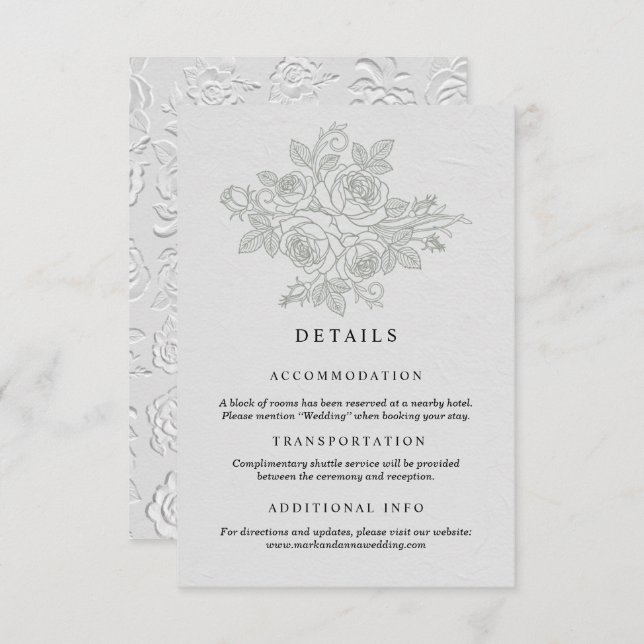 Sage Green Rose Wedding Details Card (Front/Back)