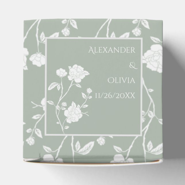 Sage Green Rose Wedding Favour Box (Top)