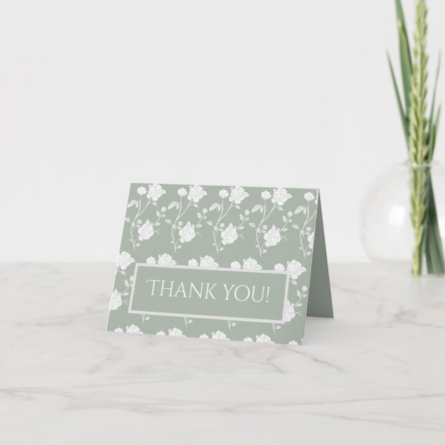 Sage Green Rose Wedding Thank You (Front)