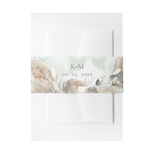 Sage Green Roses Greenery Wedding Invitation Belly Band (Front Example)