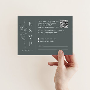 Sage green RSVP card with QR code and script font