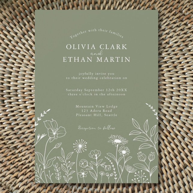 Sage Green Rustic Boho Wildflower Floral  Invitation (Creator Uploaded)