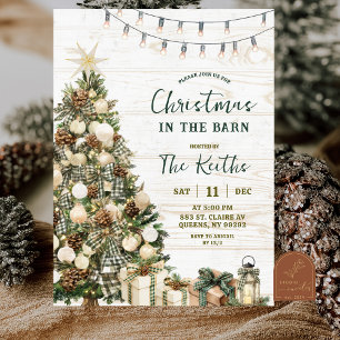 Sage Green Rustic Christmas Barnyard Party Invitation