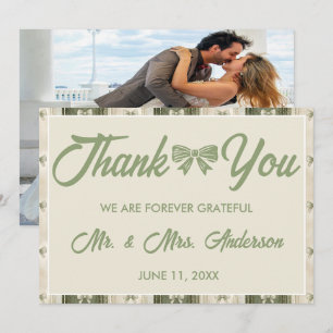 Sage Green Rustic Denim Wedding Photo Thank You Card