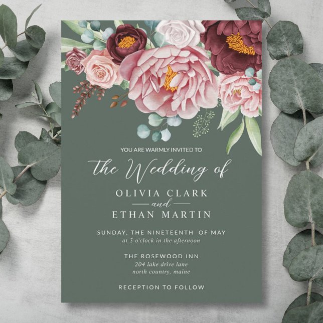 Sage Green Rustic Dusty Rose Boho Watercolor Invitation (Creator Uploaded)