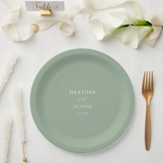 Sage Green Rustic Elegant Wedding Paper Plate (Wedding)