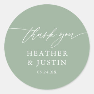 Sage Green Rustic Elegant Wedding Thank You Classic Round Sticker