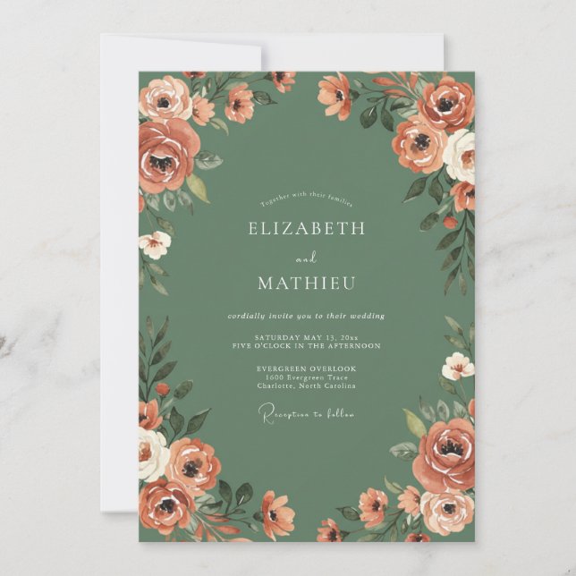 Sage Green Rustic Floral Wedding Invitation (Front)