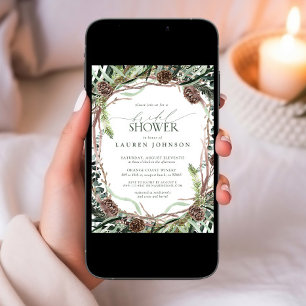 Sage Green Rustic Greenery Pinecone Bridal Shower Invitation