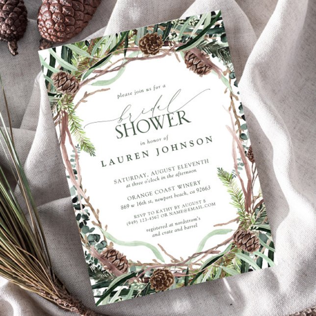Sage Green Rustic Greenery Pinecone Bridal Shower Invitation (Bridal Shower Invitation!)