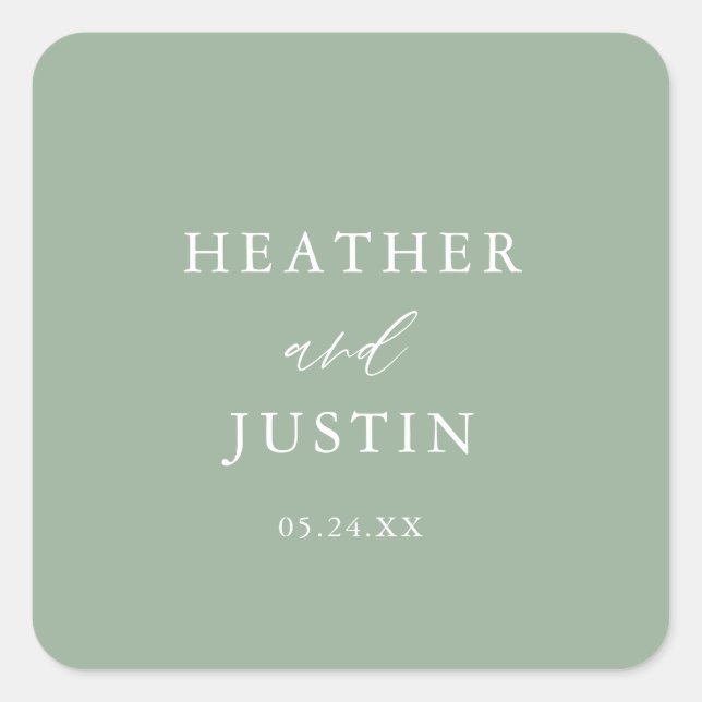 Sage Green Rustic Square Wedding Envelope Seals (Front)