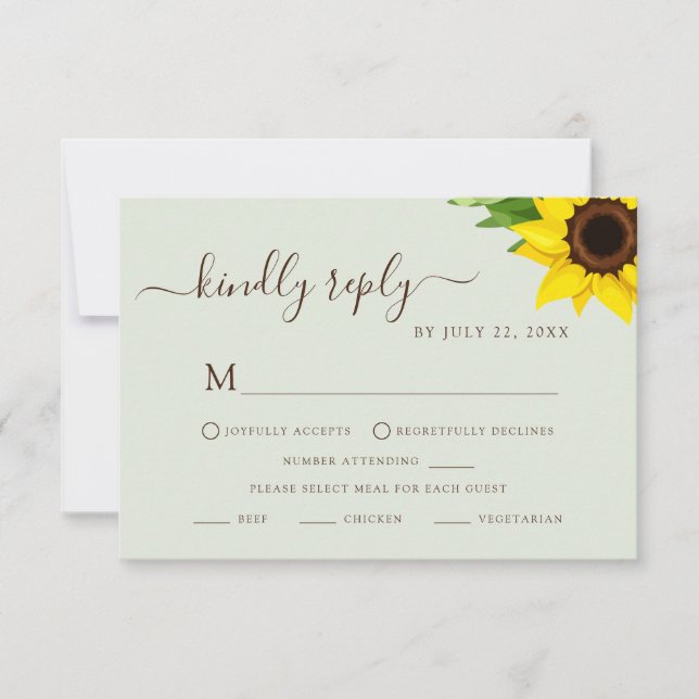 Sage Green Rustic Sunflower RSVP Response Card (Front)