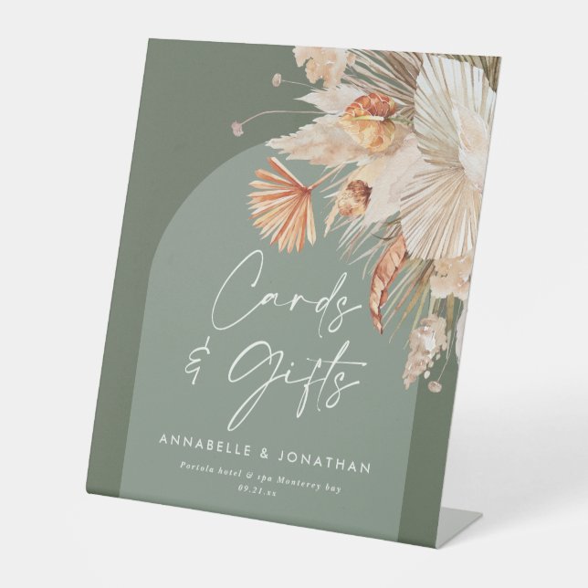 Sage Green Rustic Wedding Cards & Gifts Pedestal Sign (Front)