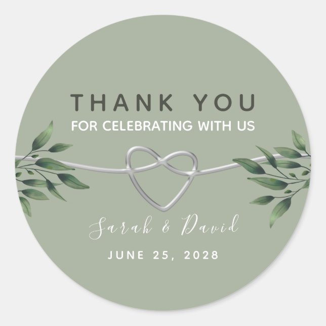Sage Green Rustic Wedding Thank You Sticker (Front)