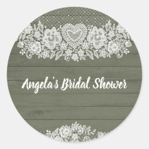 Sage Green Rustic Wood Lace Farmhouse Barn Chic Classic Round Sticker