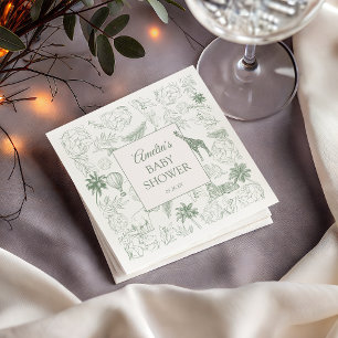 Sage Green Safari Jungle Animals Baby Shower Napkin