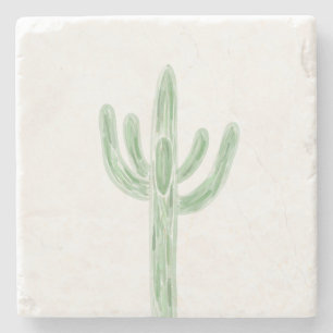 Sage Green Saguaro Cactus Desert Stone Coaster
