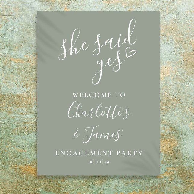 Sage Green Said Yes Engagement Party Welcome Sign (Sage Green Said Yes Engagement Party Welcome Sign)
