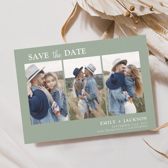 Sage Green Save the Date 3 Photo Simple (Creator Uploaded)