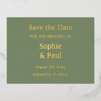 Sage Green Save the Date Foil Invitation Postcard