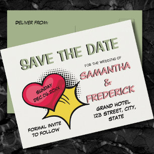 Sage Green Save the Date Postcard Minimal Comic