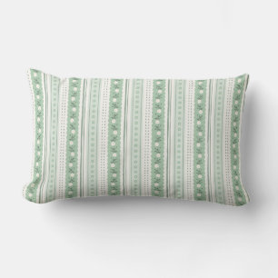 Sage Green Scallop Floral Stripe Coquette Lumbar Cushion