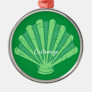 Sage Green Scallop Shell Thunder_Cove Metal Ornament