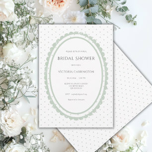 Sage Green Scalloped Frame Vintage Bridal Shower Invitation