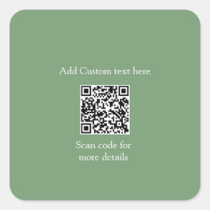 Sage green scan QR add custom text simple minimal Square Sticker